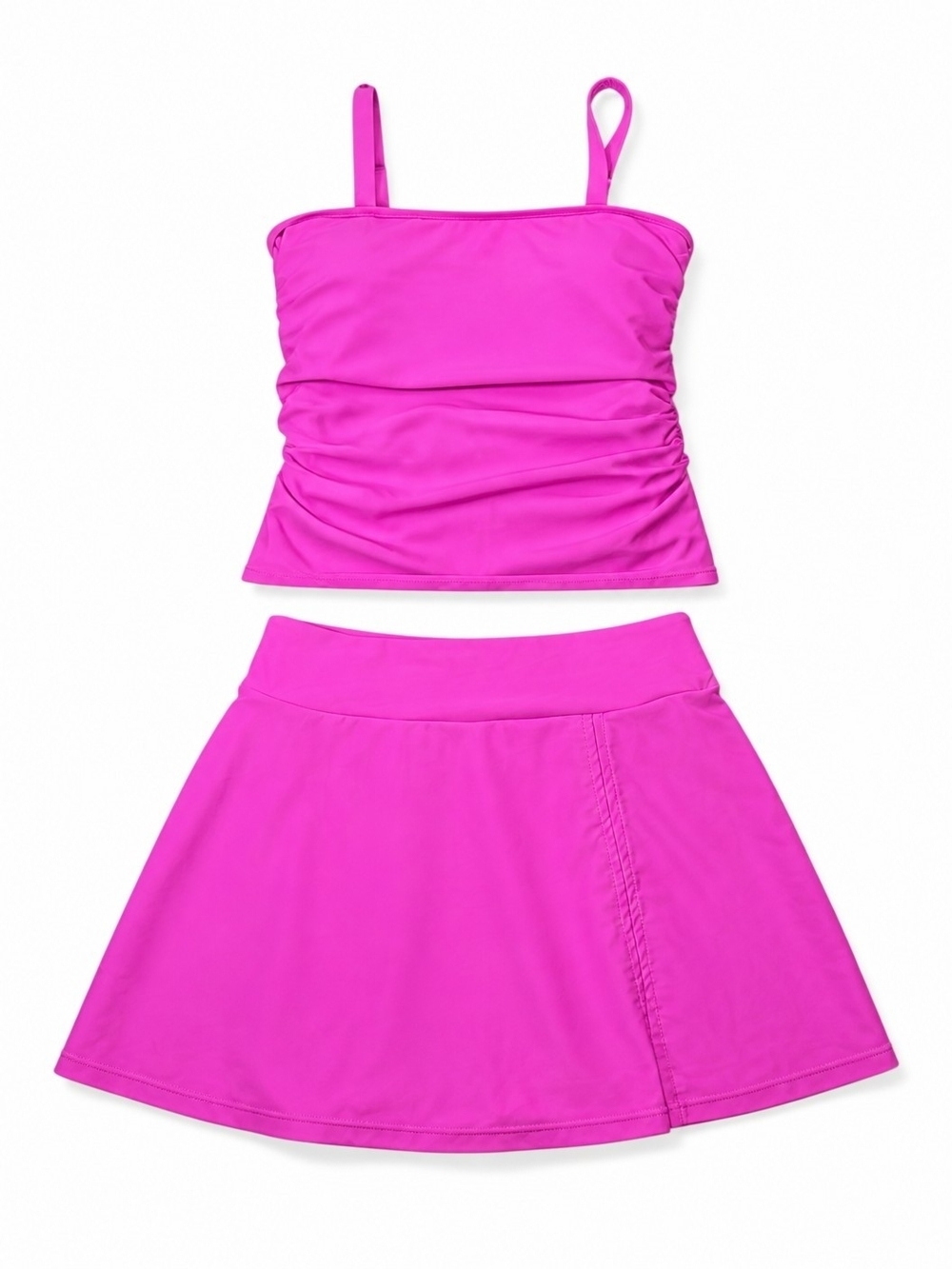 Hot Pink Ruched Tankini Swim Skirt Set Women’s Medium Two Piece Swimsuit